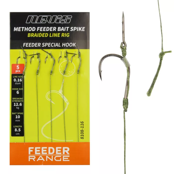 NEVIS Feeder fonott előke csalitüskével 12-es 5db/cs.