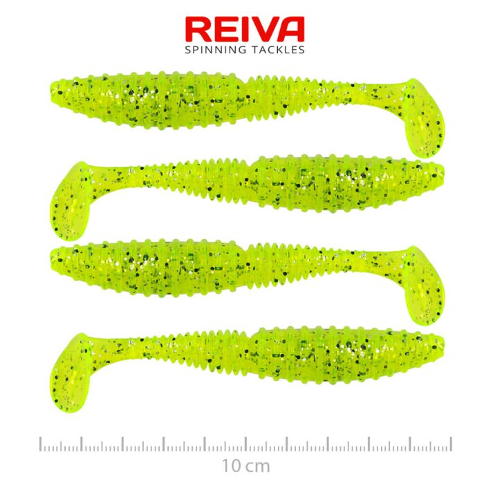 REIVA Zander Power Shad 10cm 4db/cs (Poppy Green)