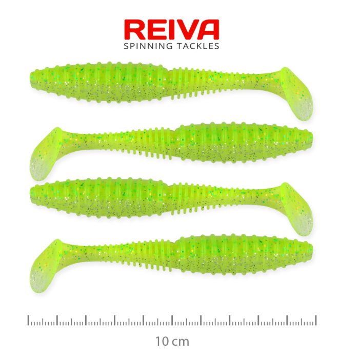 REIVA Zander Power Shad 10cm 4db/cs (Flash Chartreuse)