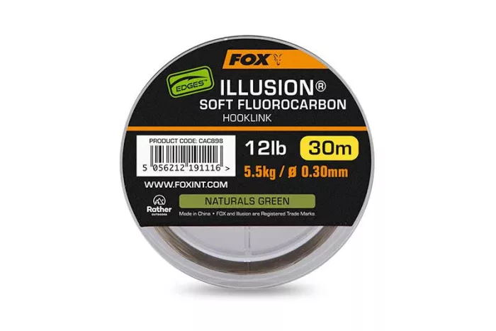 Fox Illusion Soft Fluorocarbon - Edges Illusion Soft Fluorocarbon Hooklink 12lb 5.5kg  (0.30mm) x 30m - Naturals Green