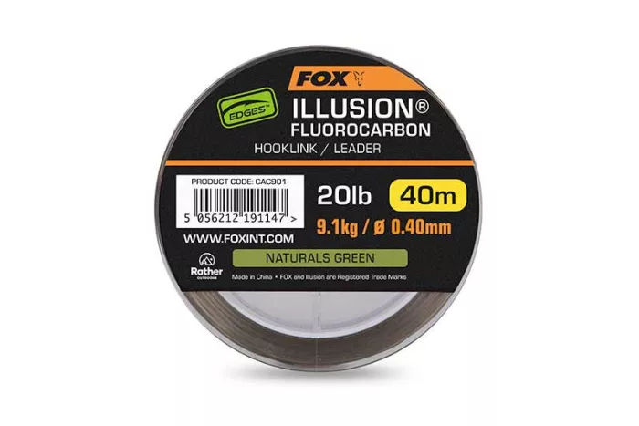 Fox Illusion Fluorocarbon Hooklink/Leader - Edges Illusion Fluorocarbon 20lb 9.1kg (0.40mm) x 40m - Naturals Green