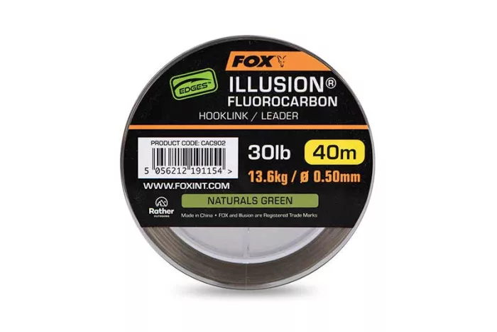 Fox Illusion Fluorocarbon Hooklink/Leader - Edges Illusion Fluorocarbon 30lb 13.6kg (0.50mm) x 40m - Naturals Green