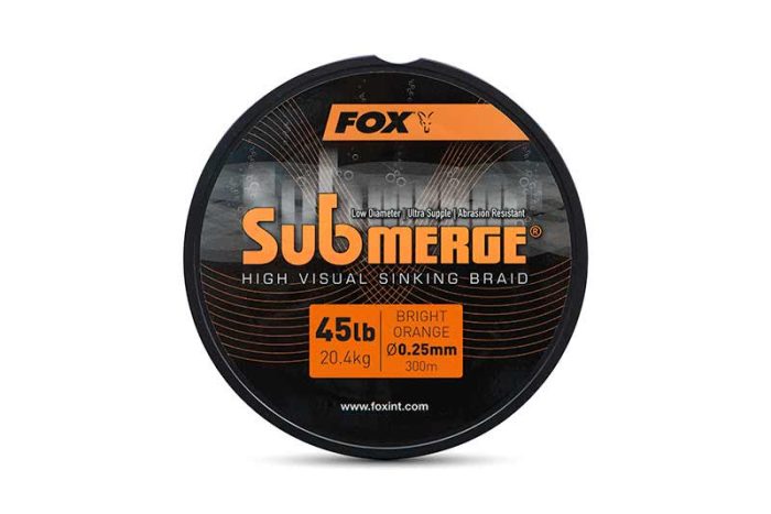 Fox Submerge Orange Sinking Braid - Submerge Orange sinking braid x 300m 0.25mm 45lb/20.4kg