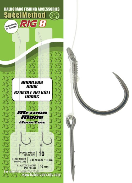 Haldorádó SpéciMethod Rig8 Mono 10 mm / 10 barbless előkötött horog