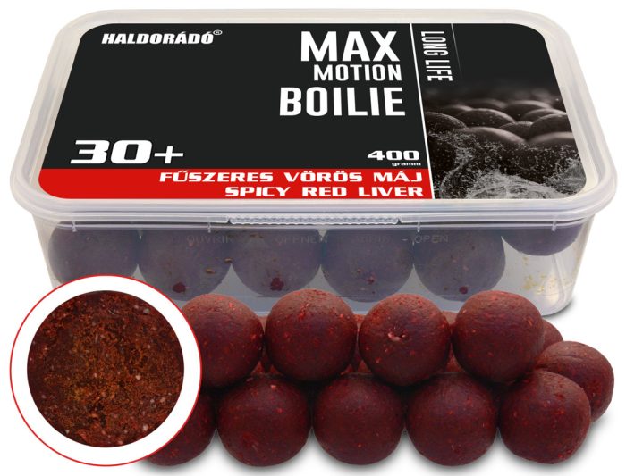Haldorádó MAX MOTION Boilie Long Life 30+ mm - Fűszeres Vörös Máj