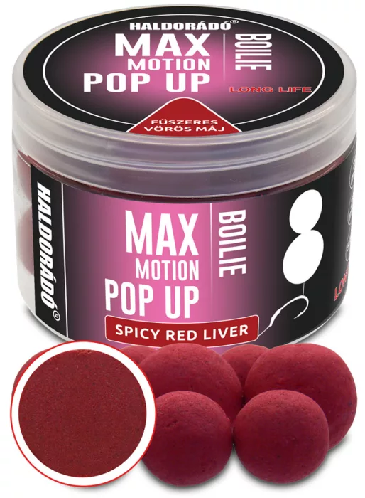 Haldorádó MAX MOTION Boilie Pop Up 16, 20 mm - Fűszeres Vörös Máj