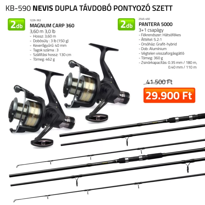 NEVIS Dupla Távdobó pontyozó szett 2x 1226-363+ 2x 2545-450
