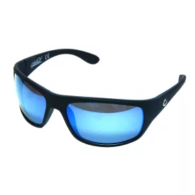   MUSTAD HP POLARIZED SUNGLASSES - BLACK FRAME, SMOKE LENS WITH BLUE REVO