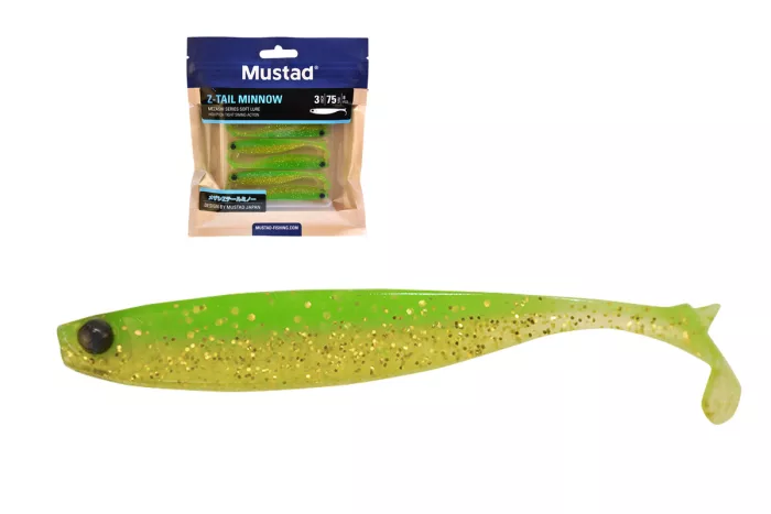 MUSTAD MEZASHI Z-TAIL MINNOW 3"CHARTREUSE 6DB/CSOMAG