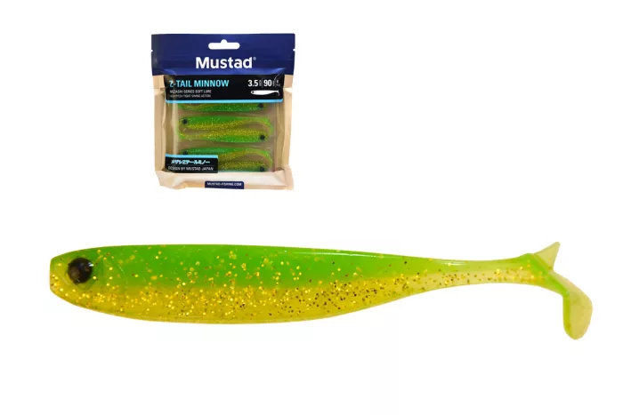 MUSTADMEZASHI Z-TAIL MINNOW 3.5"CHARTREUSE 6DB/CSOMAG