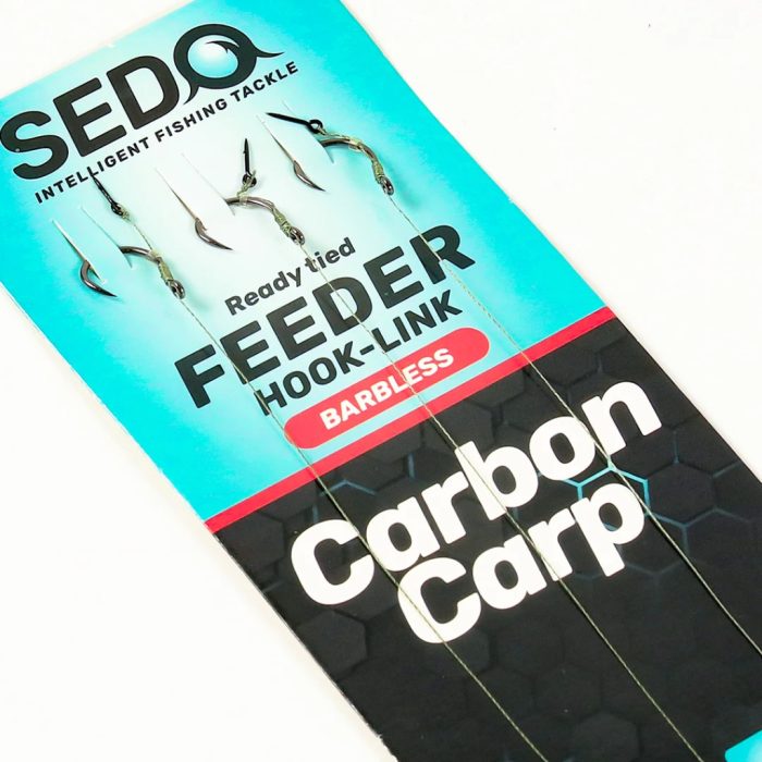 SEDO Carbon Carp Feeder Barbless-  előkötött Szakáll nélküli Feeder előke - 10-es 0.10mm fonott damil - 7mm tüske